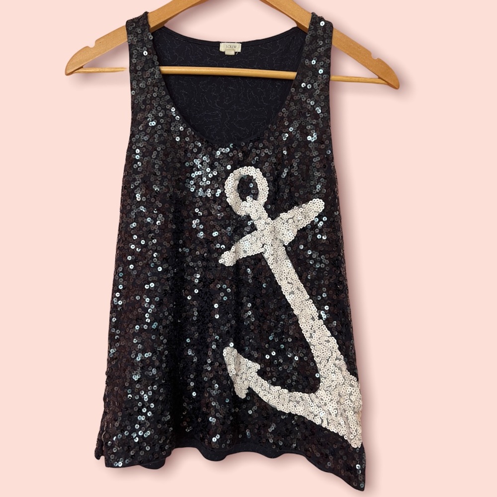 J. Crew Factory sequin navy and white anchor tank top